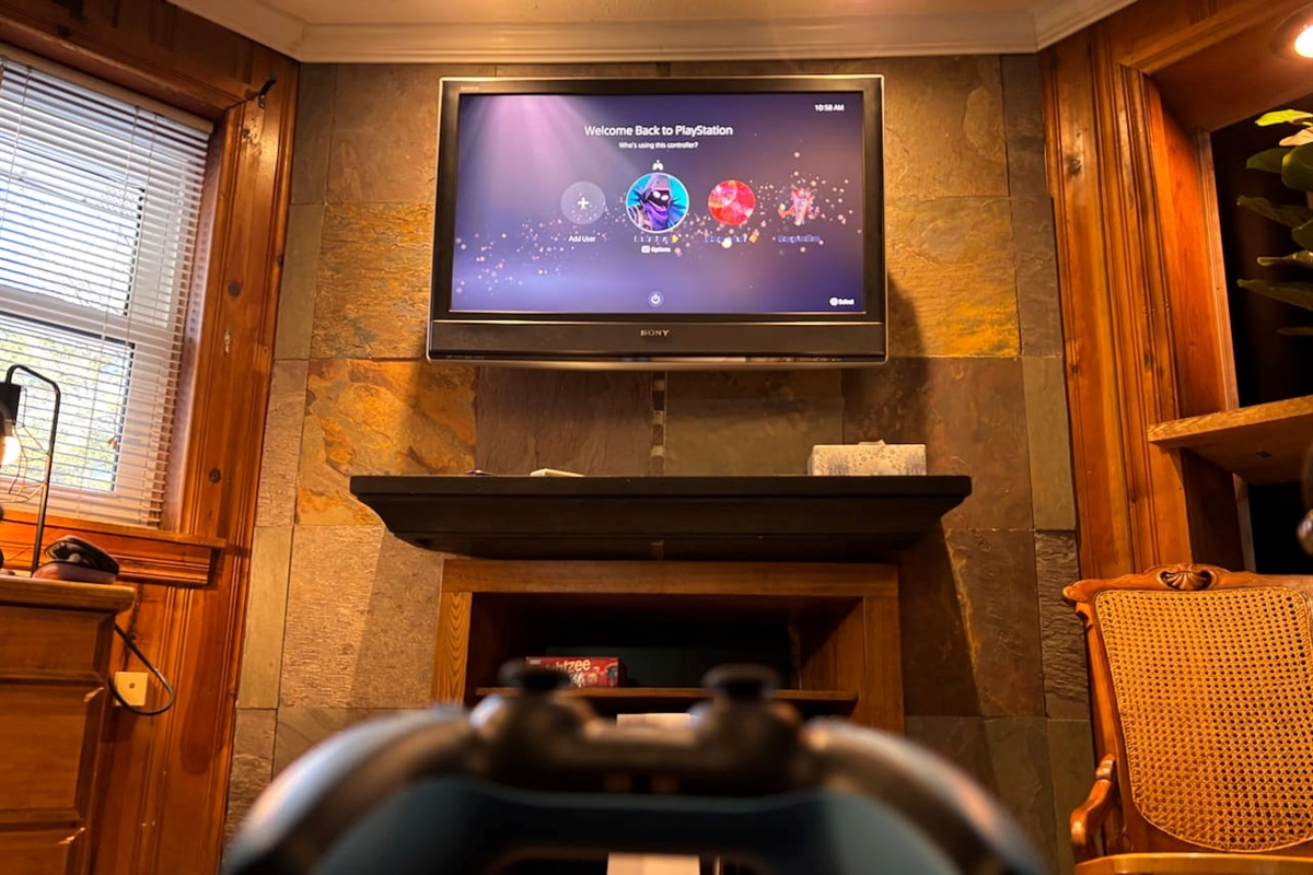 Sit, relax, bring your device and get your gaming on! (PS5 not included, just for example) Reach out to us to find out how to switch the Video input in case it is puzzling. Separate remote is used for this, which is located on the mantel. 