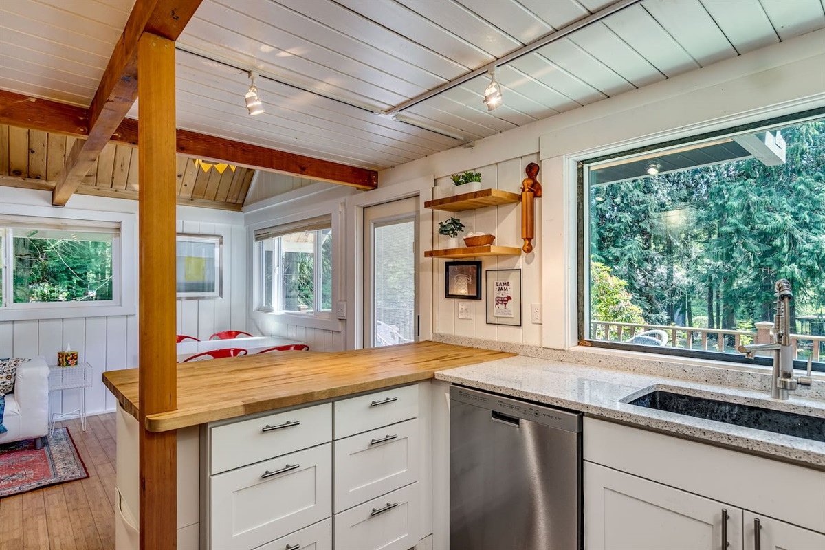 Look out over the deck and watch the birds and how the light plays across the yard.