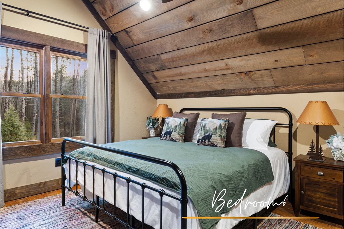 Bedroom 6: This spacious loft king en-suite (separate entrance) offers a peaceful retreat with natural wood accents and luxurious comfort.