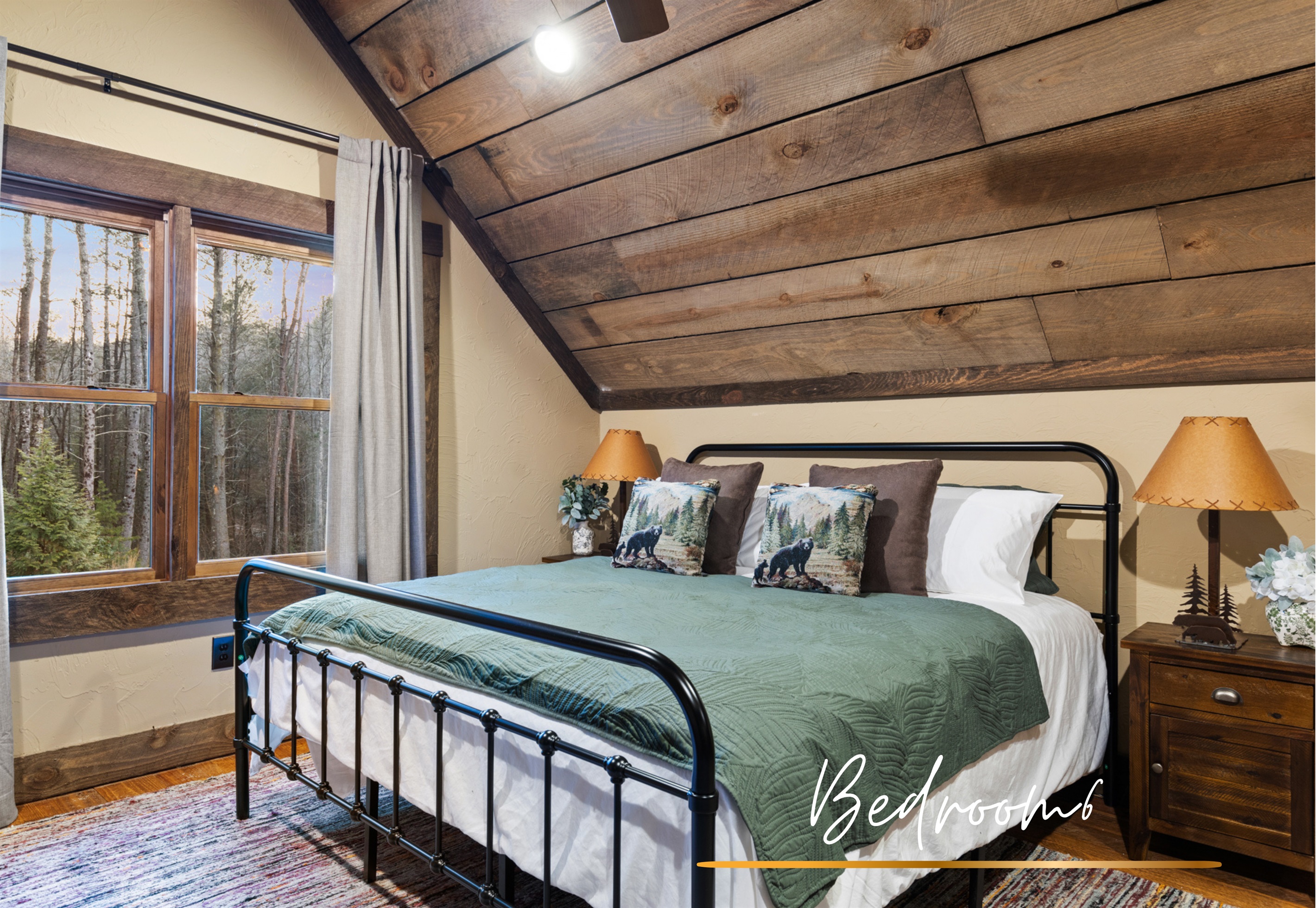 Bedroom 6: This spacious loft king en-suite (separate entrance) offers a peaceful retreat with natural wood accents and luxurious comfort.