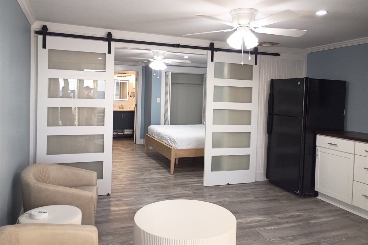 1st Floor features Living Room with New Leather Sleeper Sofa, Kitchenette with 65" Smart TV + Private King Bedroom w/ 50" Smart TV and Full Bathroom - NEW PHOTOS COMING SOON!