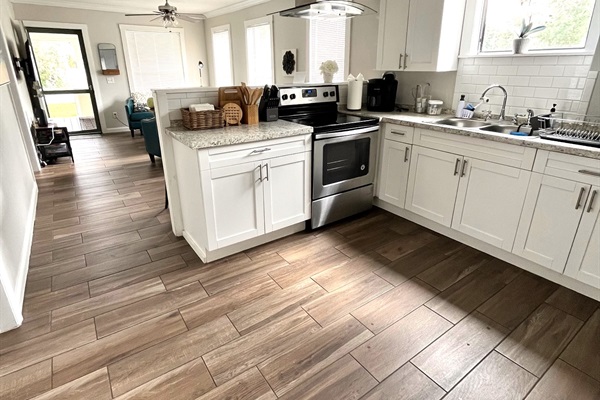 Kitchen facing living area