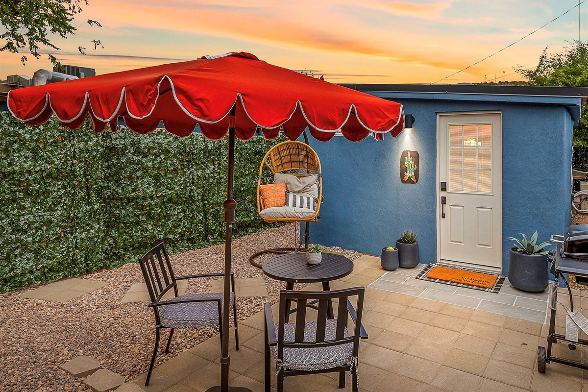 Enjoy sunset dinners or quiet mornings beneath the umbrella - your private patio is perfect for slowing down and savoring the moment.