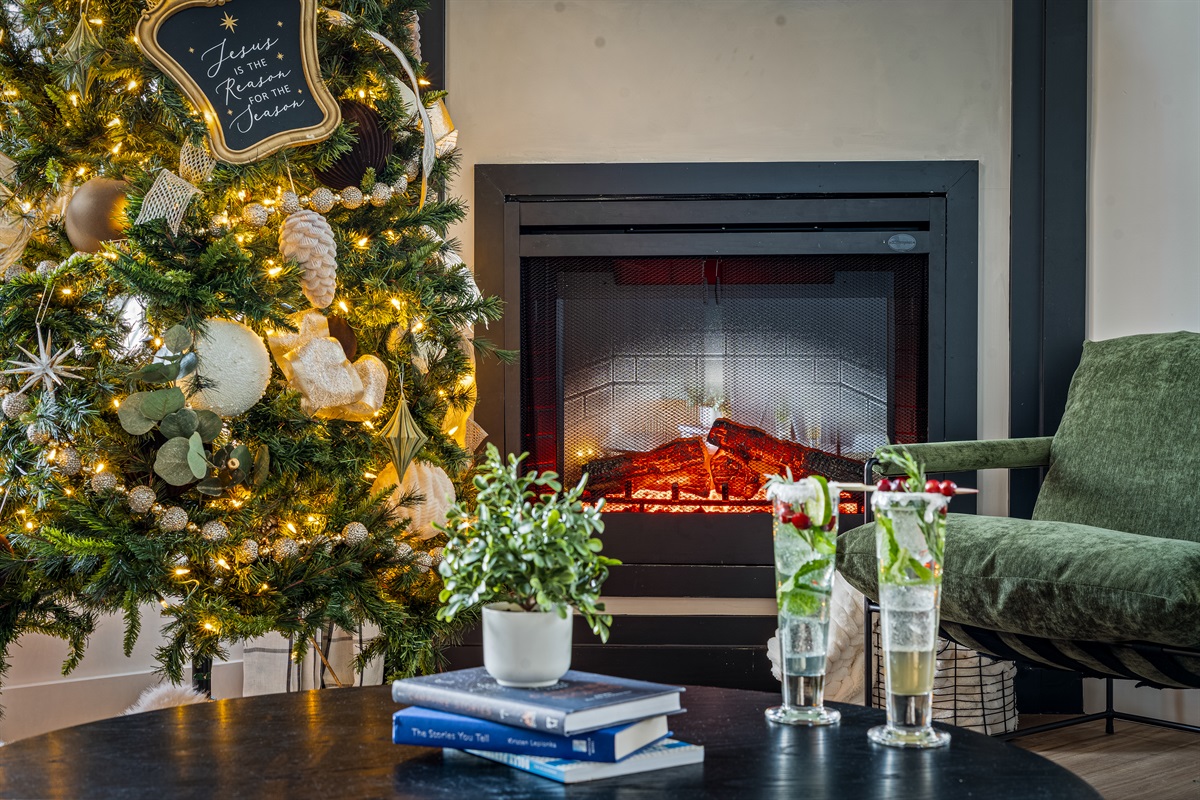Cozy up by the fireplace