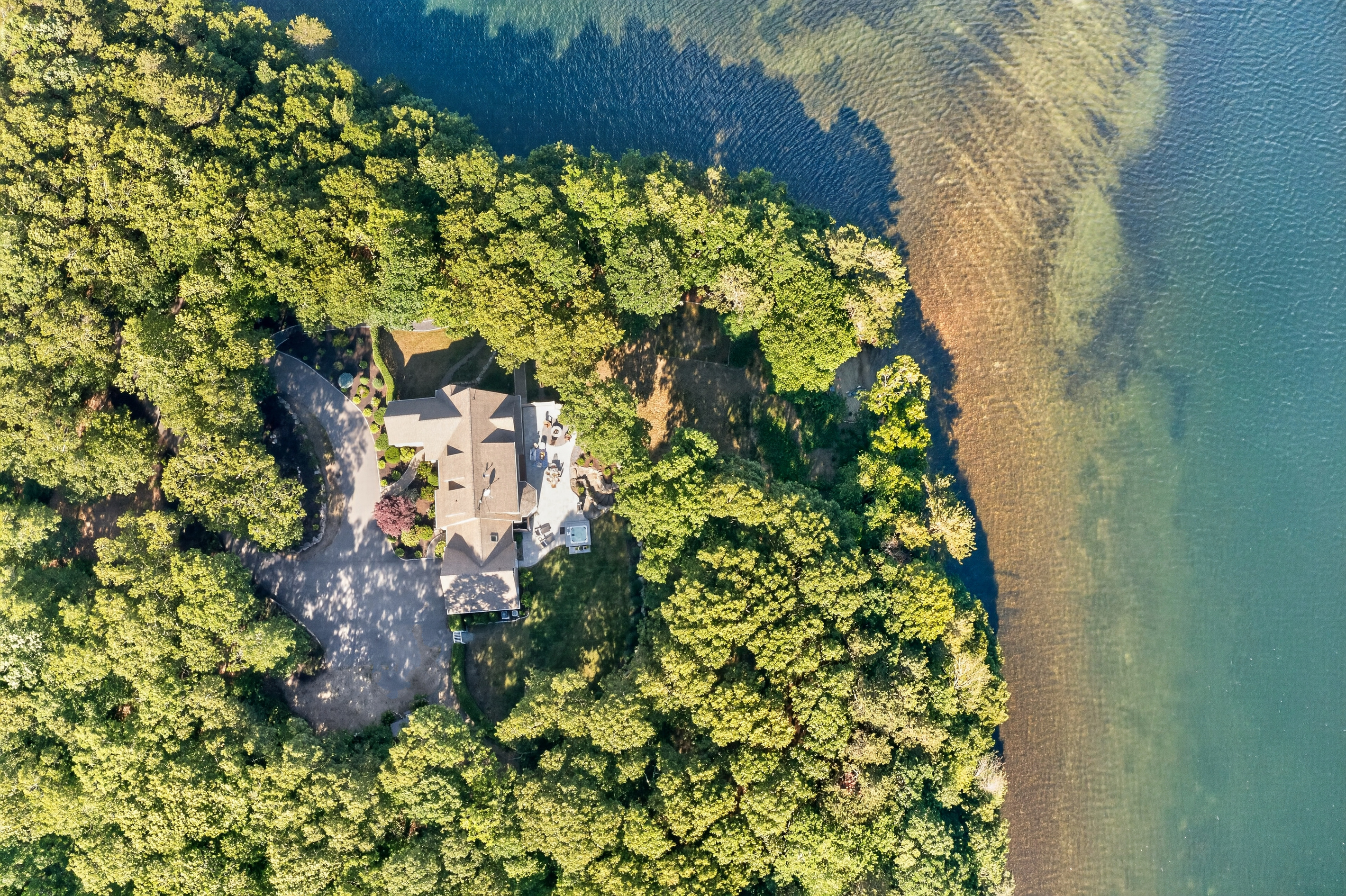 A stunning aerial view of The Wandery—nestled by the lake and surrounded by calm.