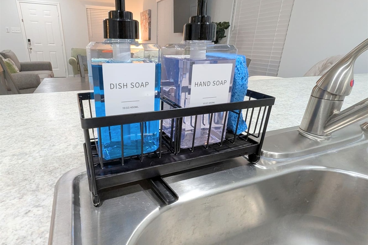 Plenty of dish soap, hand soap and a fresh sponge. 