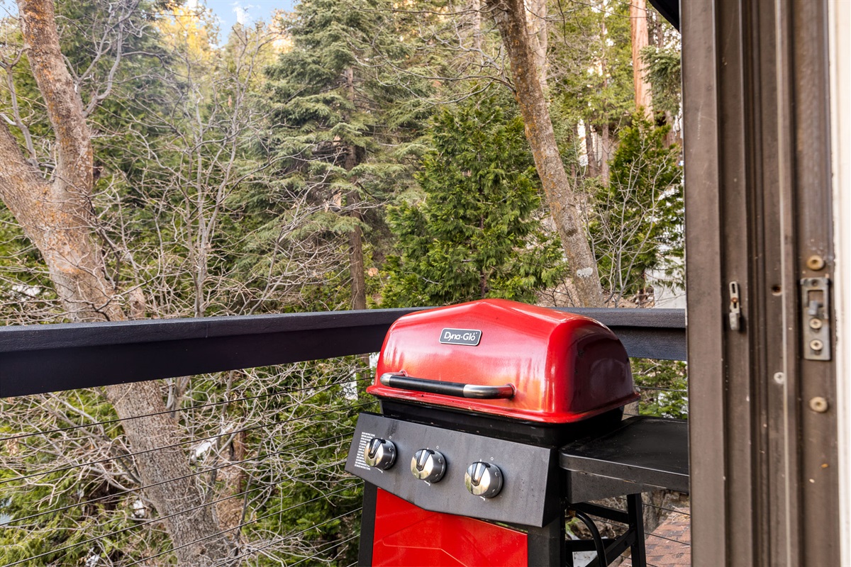Private BBQ grill on the deck—perfect for outdoor cooking, grilling meals, and enjoying your Lake Arrowhead cabin getaway.