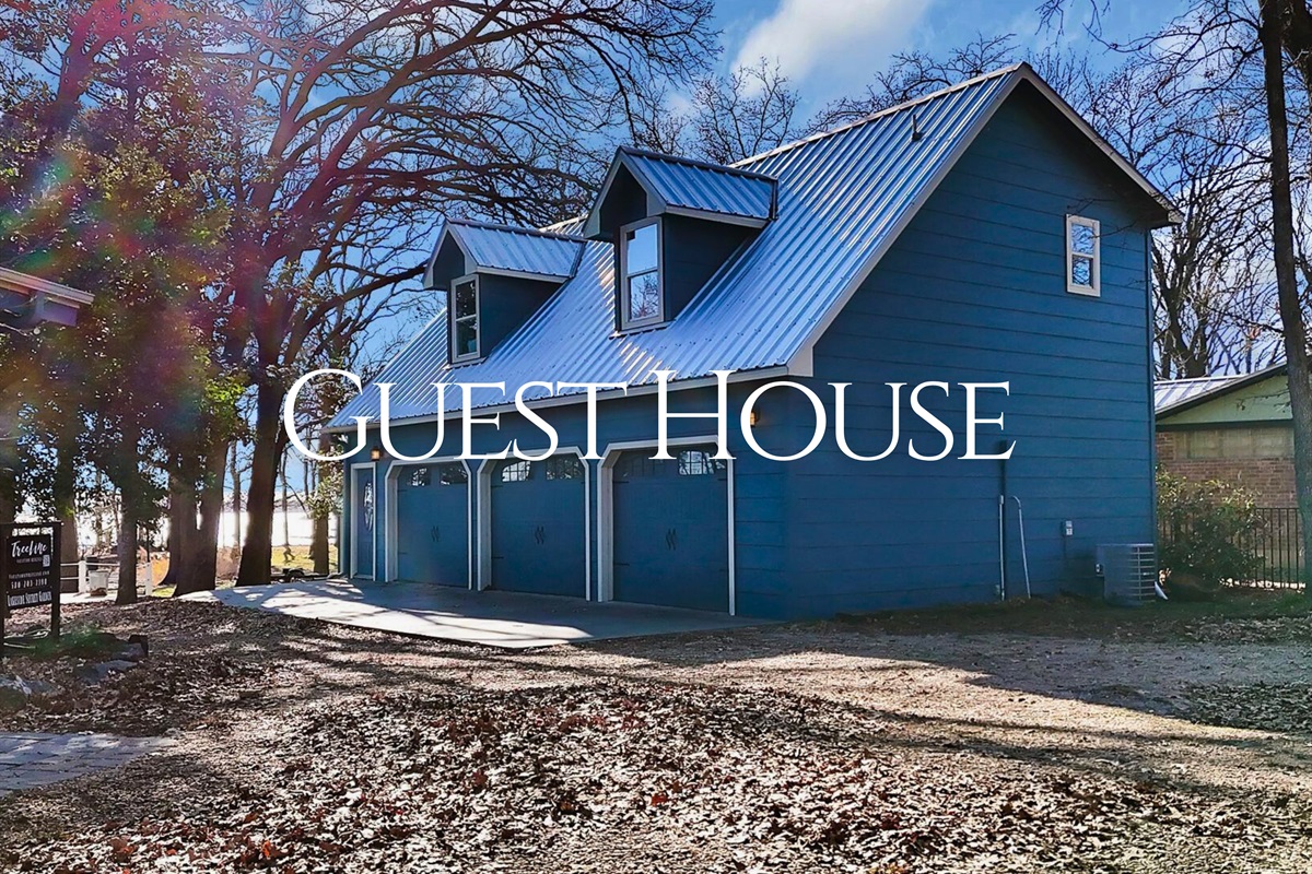 The guest house exterior&mdash;cute, private, and ready for your group to spread out.