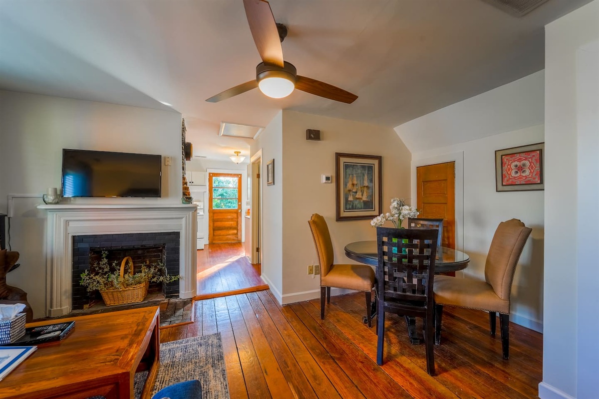 Beautiful, original hardwood floors throughout! Lovely dining area with beautiful artwork. A thermostat you can control, for your comfort and a new Smart T.V. with speed wifi.