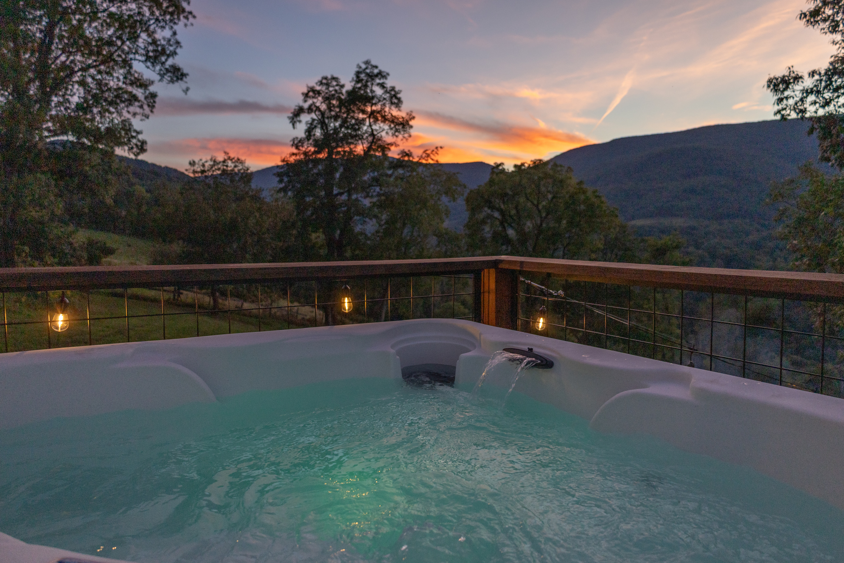 Watching the sunset while soaking in the hot tub