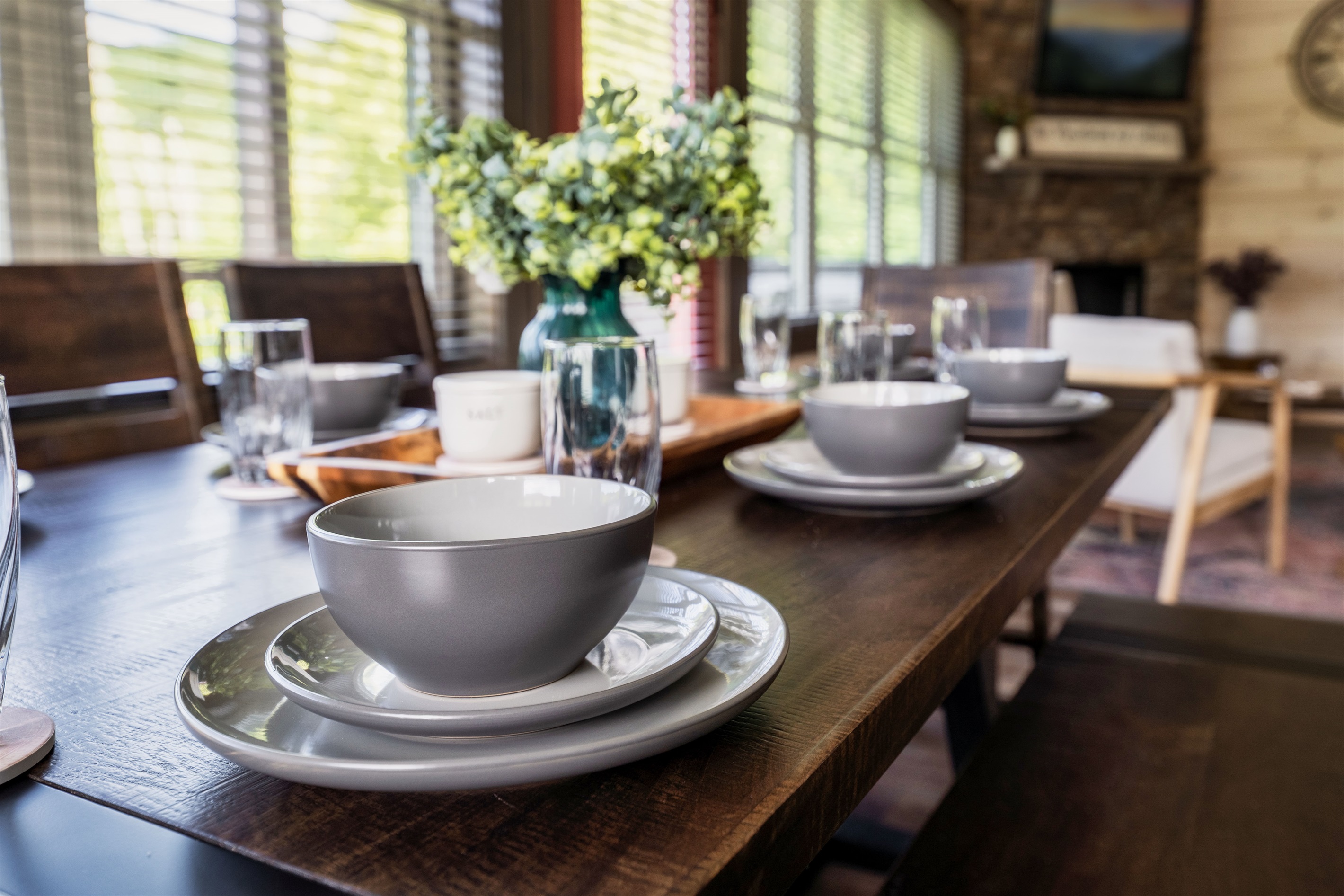 This wooden table is perfect for enjoying meals together and creating new memories.