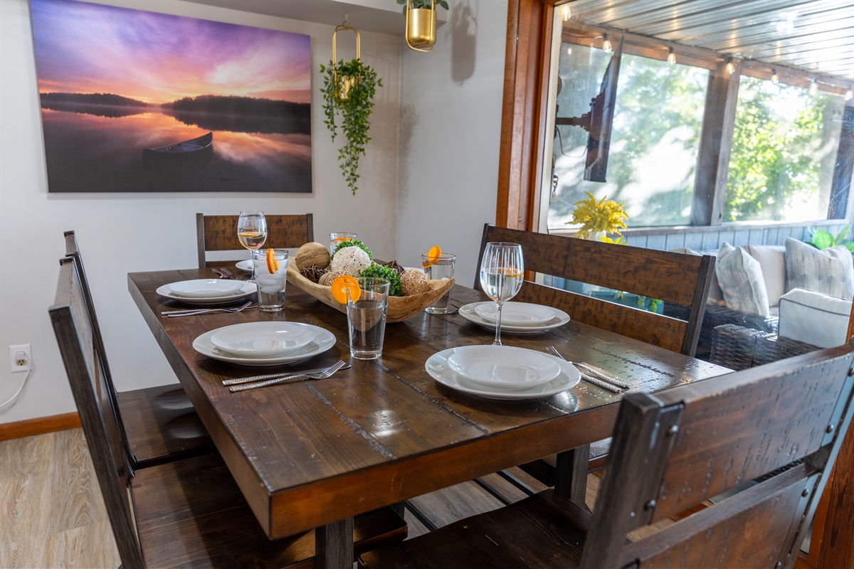Enjoy a meal and great views of the lake from the open concept of the A-Frames lower level.