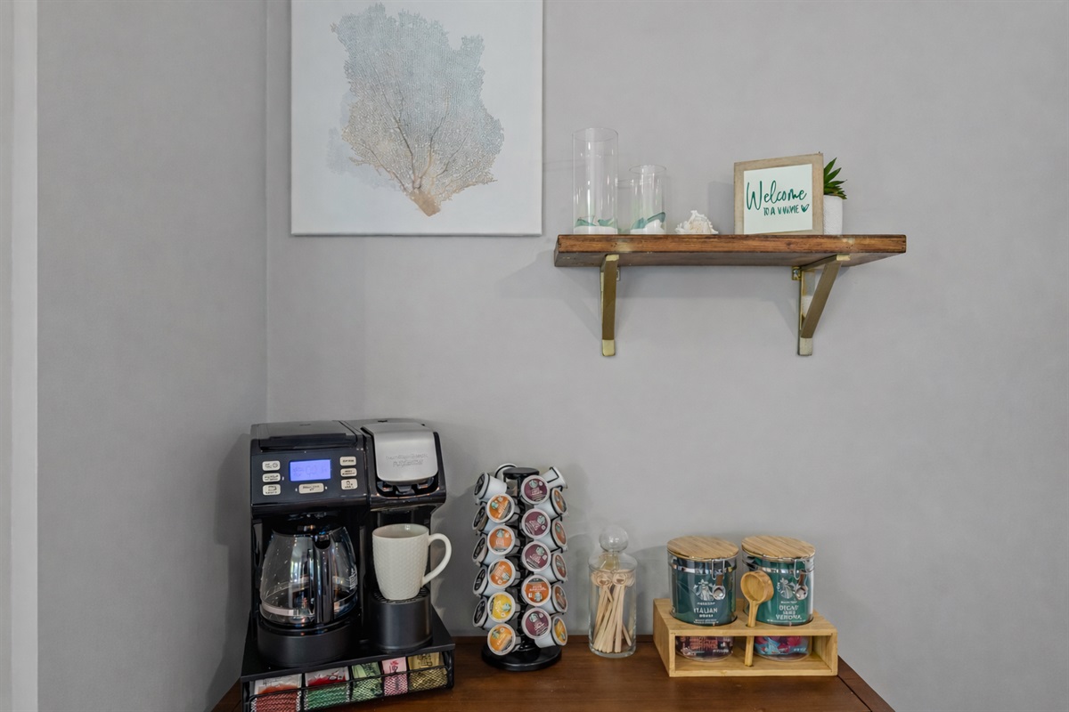 Start your mornings with complimentary coffee or hot tea — our fully stocked coffee & tea bar has everything you need for that perfect sunrise sip.