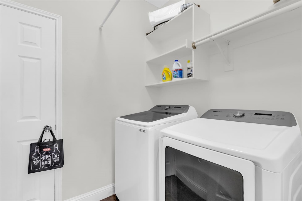 In-unit washer and dryer available for guest use, ideal for longer stays, family travel, and group trips.