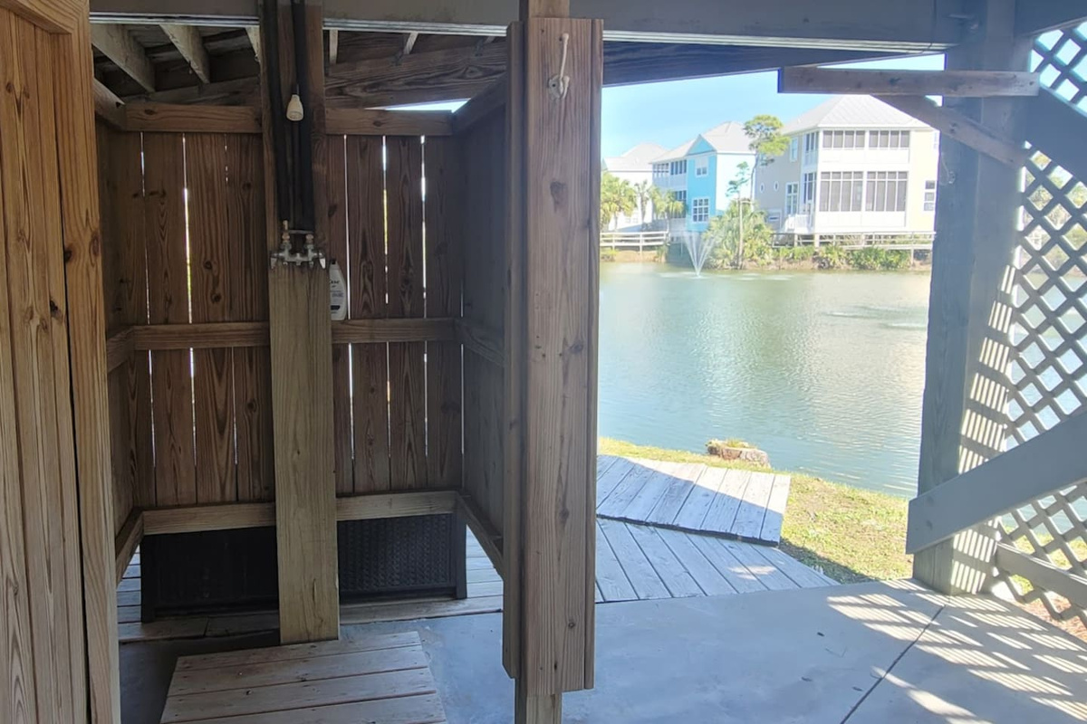 Wash off the beach before you even come inside &mdash; the outdoor shower handles sandy toes and salty dogs.