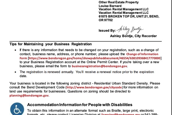 BUSINESS REGISTRATION BEND, OREGON