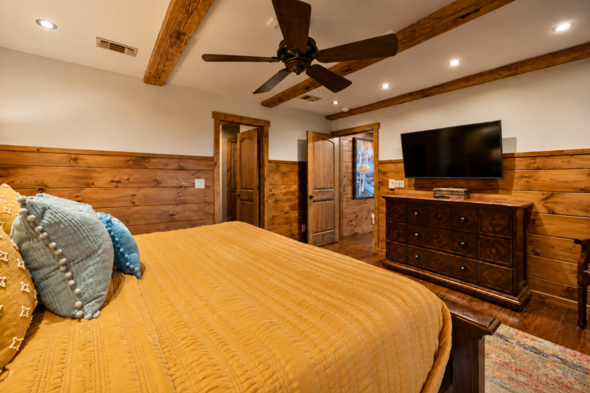 Stay cozy for a movie before drifting off to sleep.