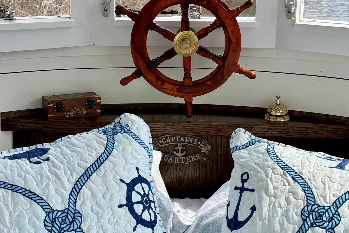 Ships wheel in pilot house