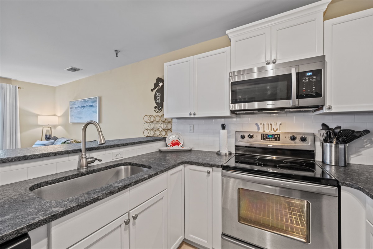 Open-concept kitchen&mdash;perfect for preparing meals while still being part of the conversation