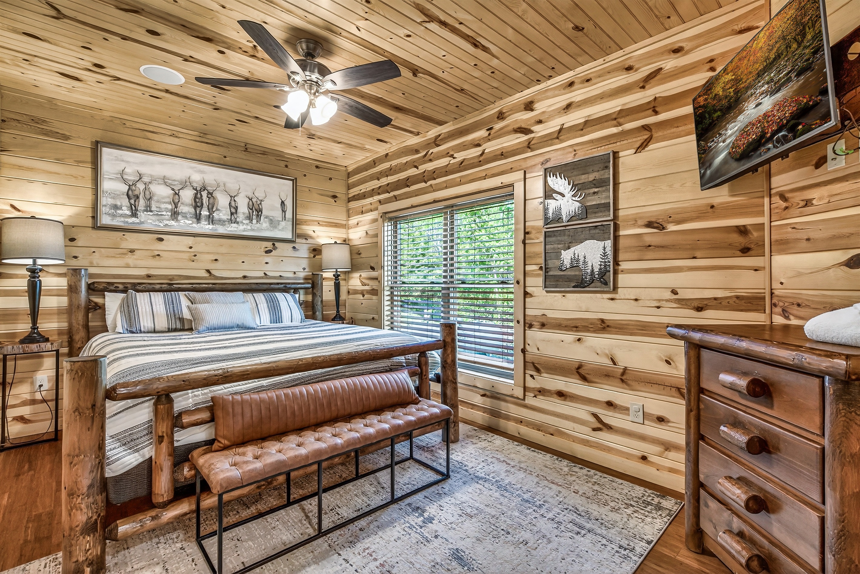 Master Suite with smart TV, King Bed, ensuite bathroom, soaking bath tub & Walk-In Shower