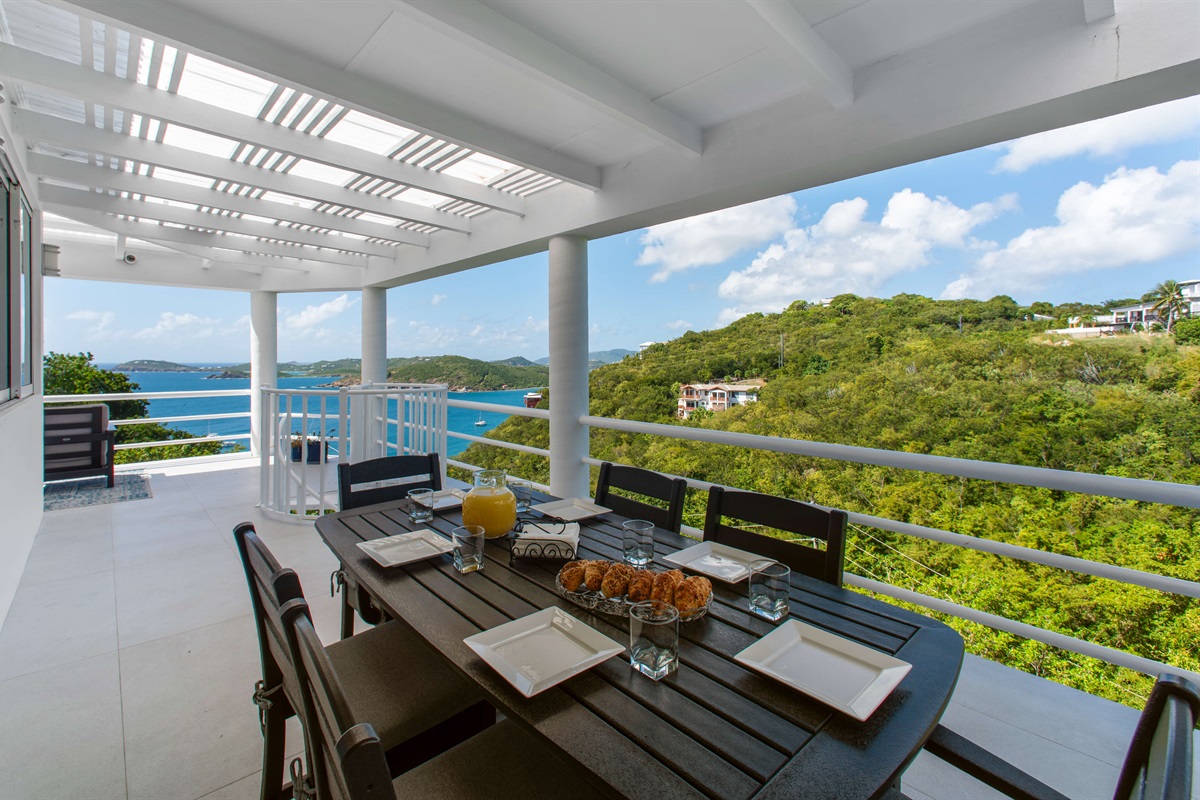 Outdoor dining located off of the kitchen