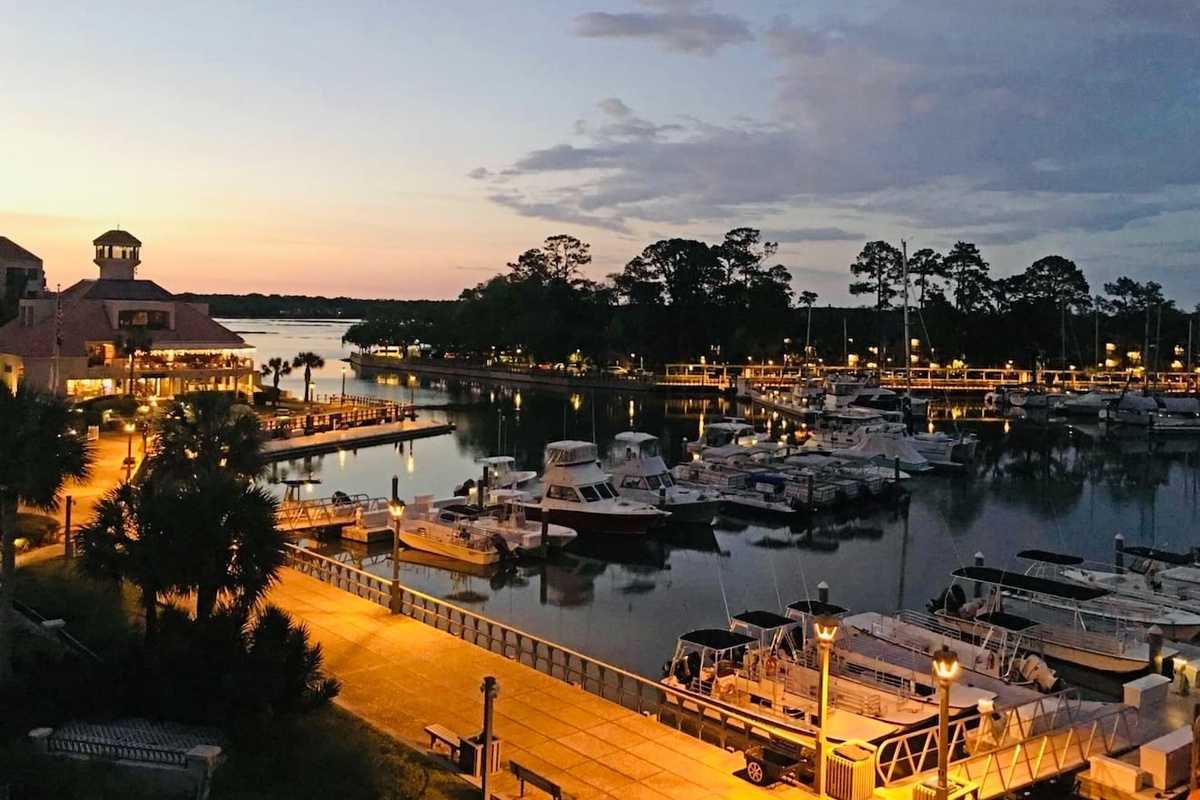 Harbour Town marina at sunset
