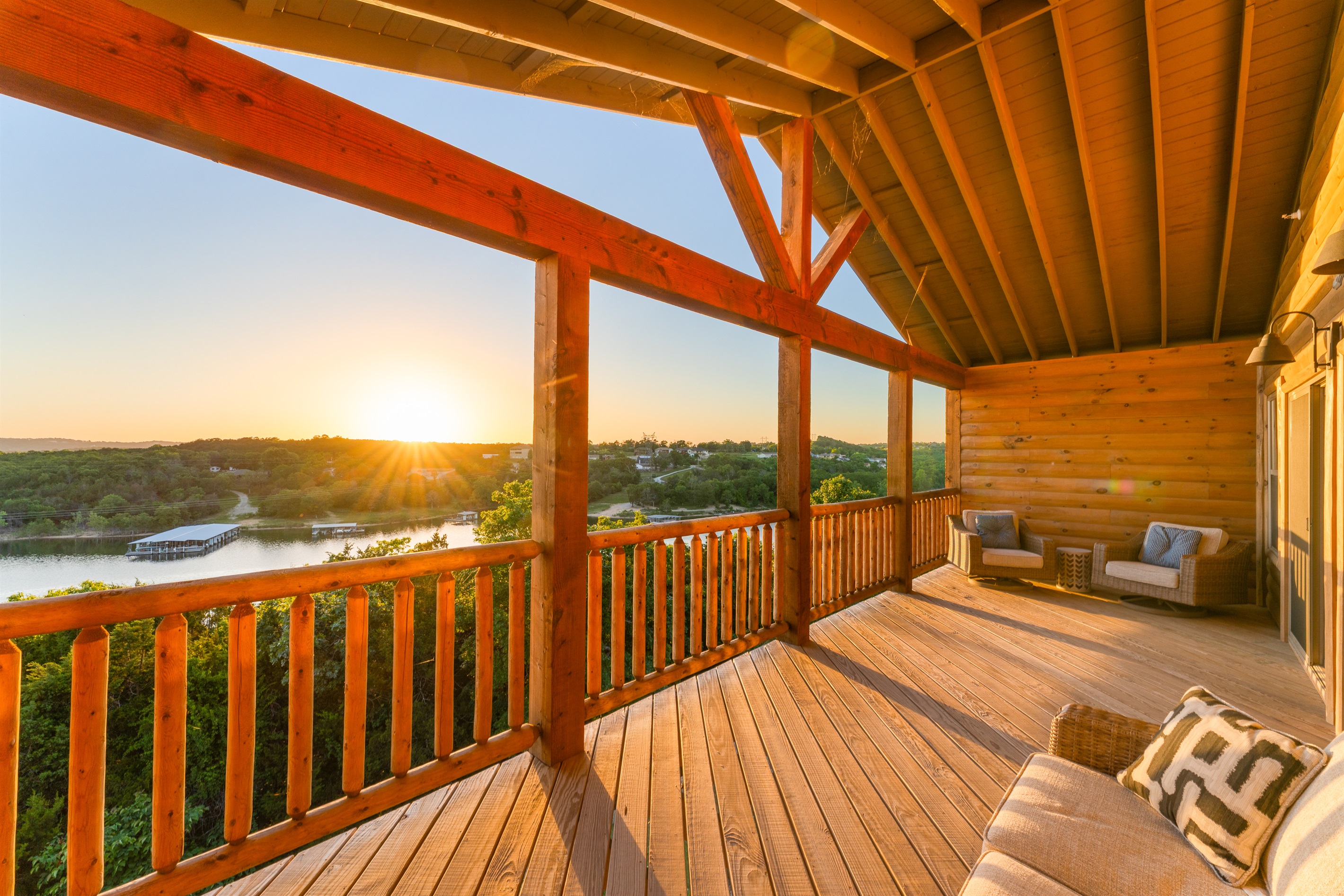 Stretch out on the upper deck and watch the sun dip behind the mountains.