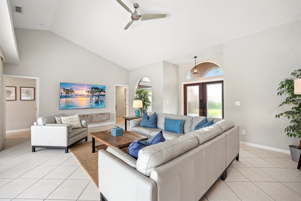 Spacious Living Room and 90" QLED TV