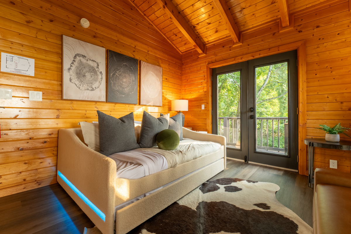 Living area in the loft with a Full-over-Twin pullout bed.  This loft space has its own private balcony.