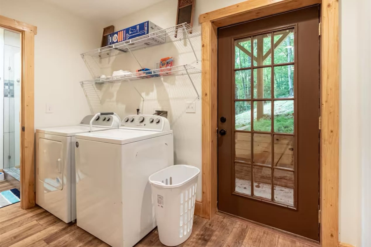 Laundry to the left on the lower level of the cabin