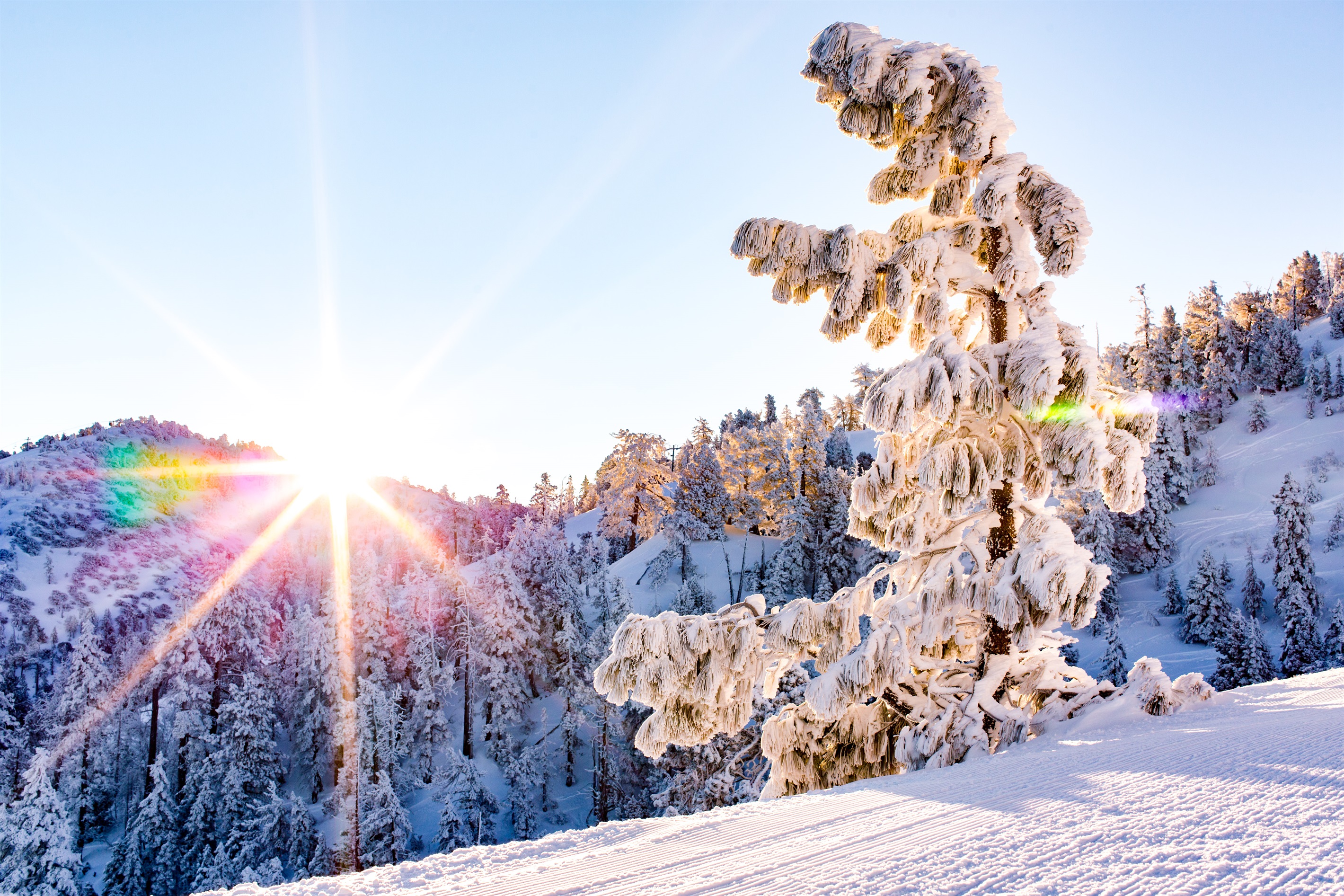 Sun rising over mountain peak Big Bear.