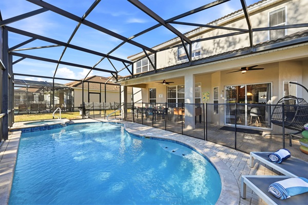 Safety fence along the pool as well as a door pool alarm to keep everyone safe!