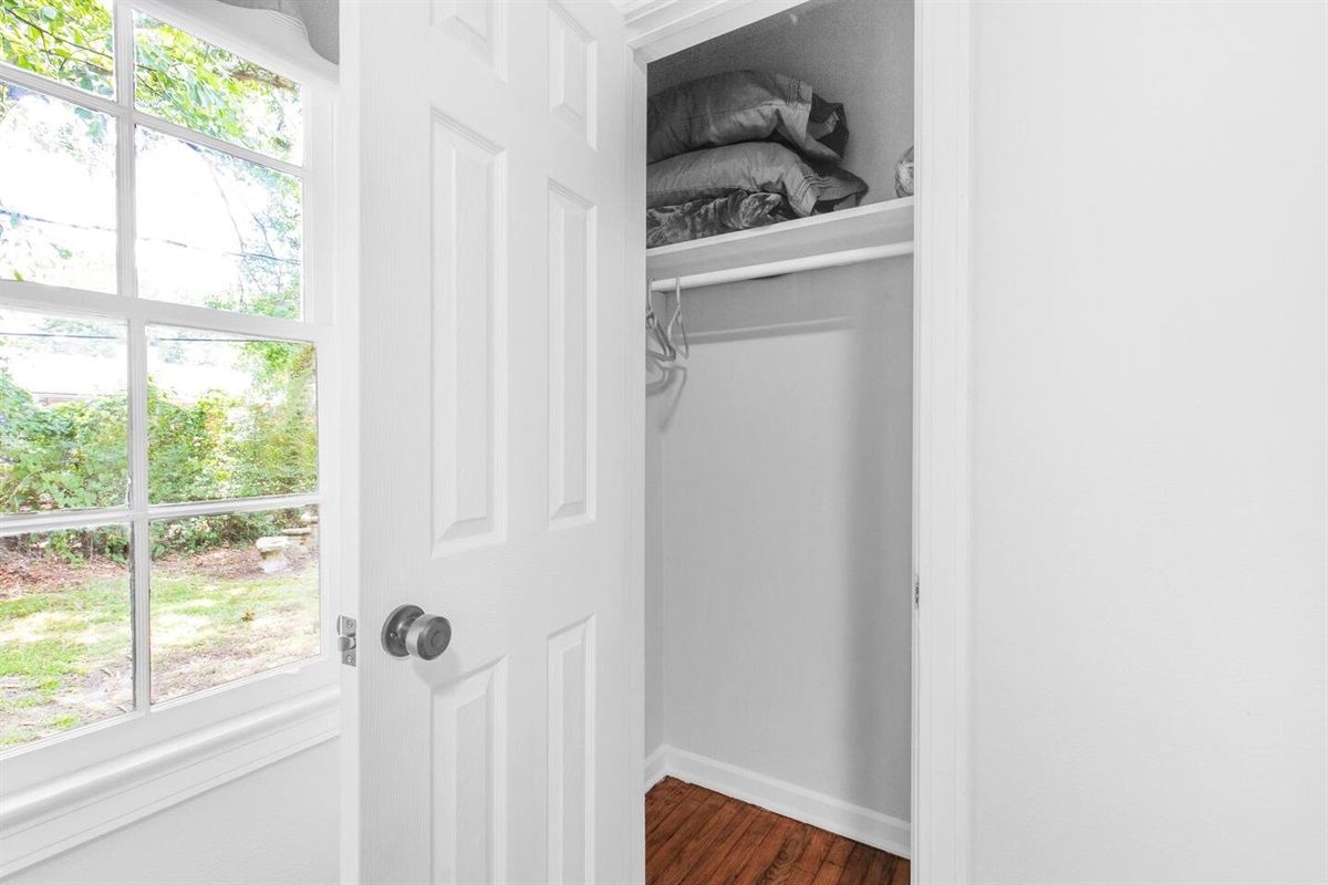 The bedroom closets have hangars provided and additional pillow and blankets just in case.