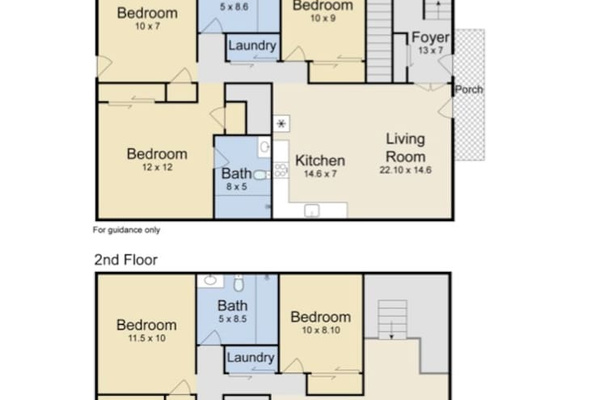 Five bedrooms + a flex room, four baths, two kitchens, two living rooms, and laundry on both levels
