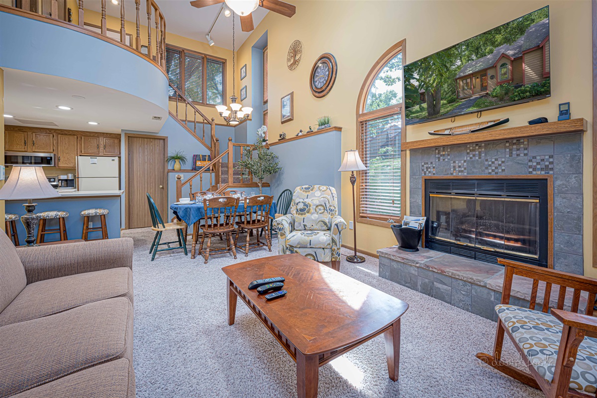 Two floor design - one bedroom each floor + living room, dining area, kitchen downstairs