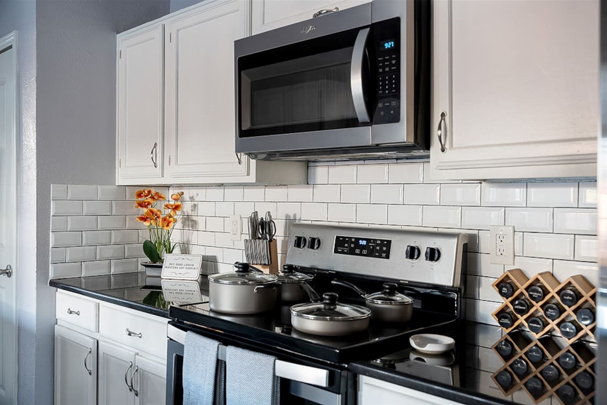 Enjoy the beautiful kitchen, fully-equipped with all your cooking needs such as spices, oil, pots, pans, dishes, silverware, a toaster and more