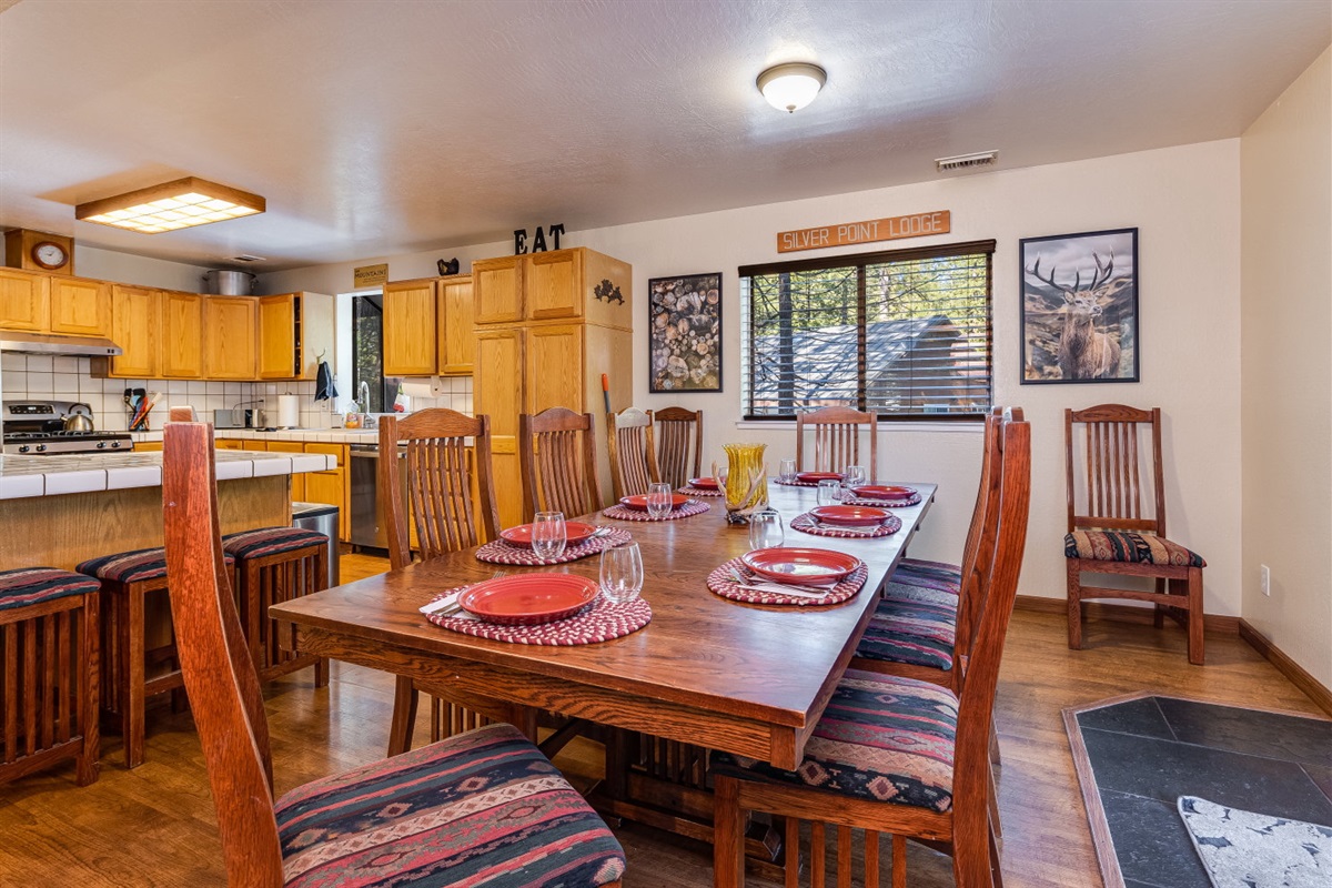 Large kitchen table with seating for 10.