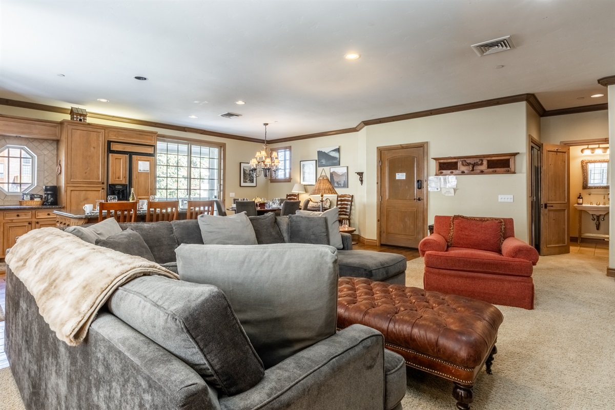 Spacious, open concept living area is ideal for relaxing together.