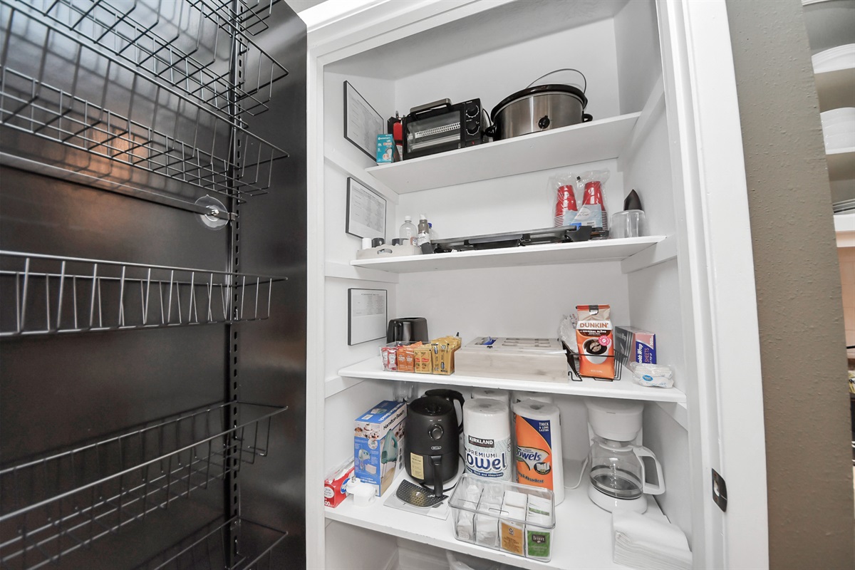 Traditional coffee pot, air fryer, toaster, crockpot, toaster oven and more to ensure you have all the things you need for your stay.