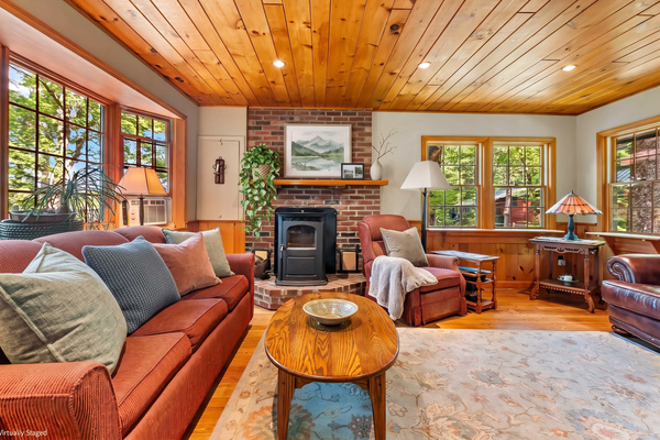 Living Room with Pellet Stove for Cozy Winter Nights. 