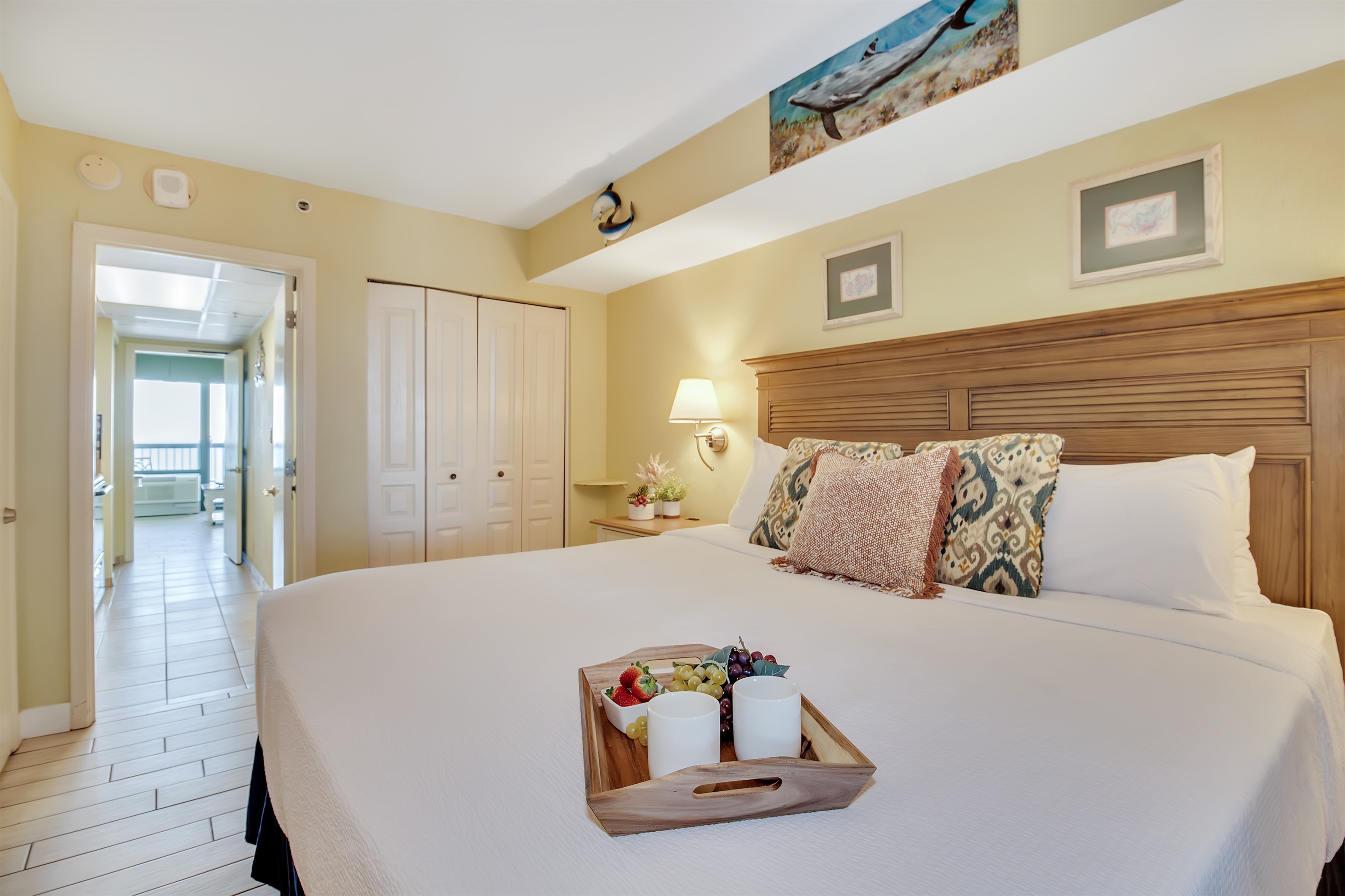 Relax in comfort with soft linens and a calm coastal vibe