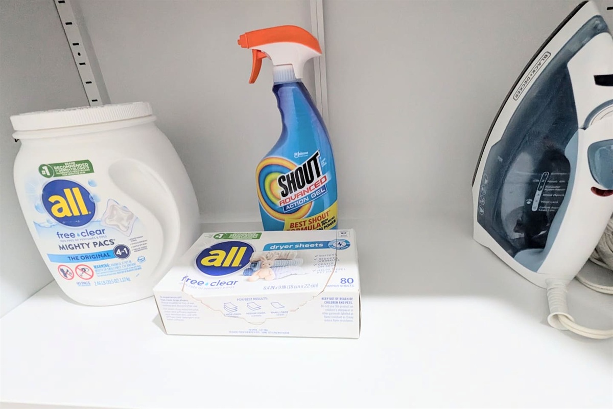Host provides laundry pods, stain treatment spray, dryer sheets, and a full size iron. 