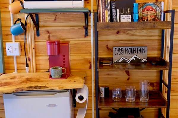 Minifridge, Microwave, and Keurig are provided.