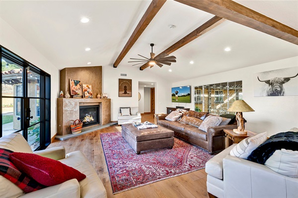 Open living spaces with bright, Mediterranean‑style finishes — ideal for lounging after a day of wine tasting.