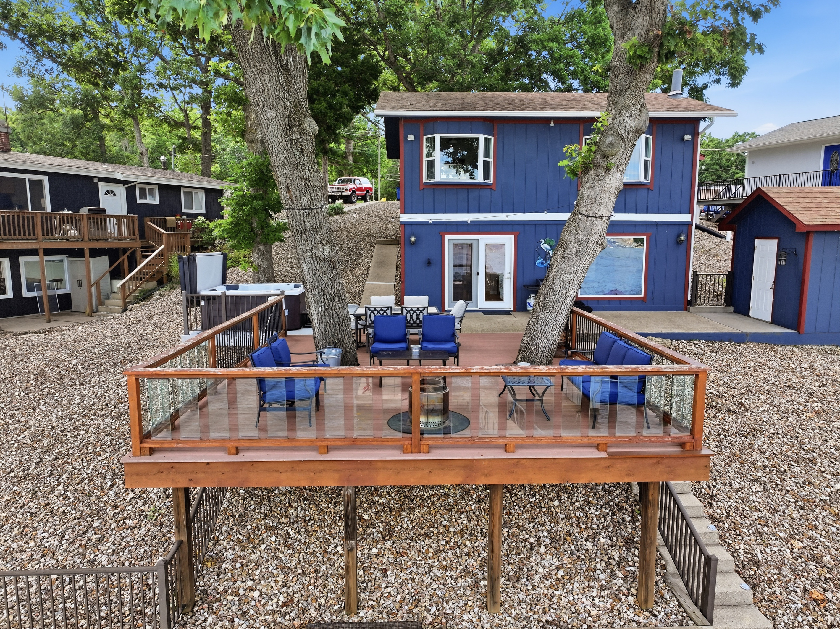 Patio with shade trees