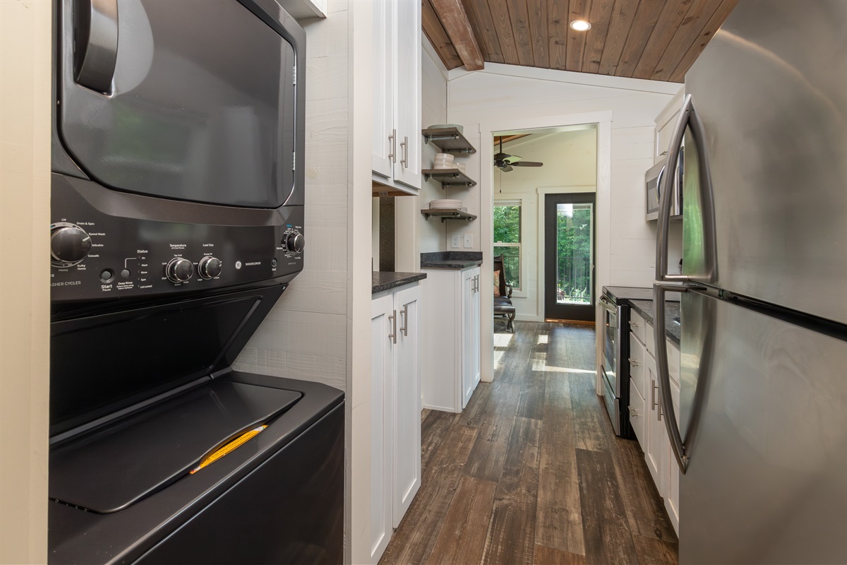 Convenient stackable washer and dryer—pack light and stay fresh during your stay.