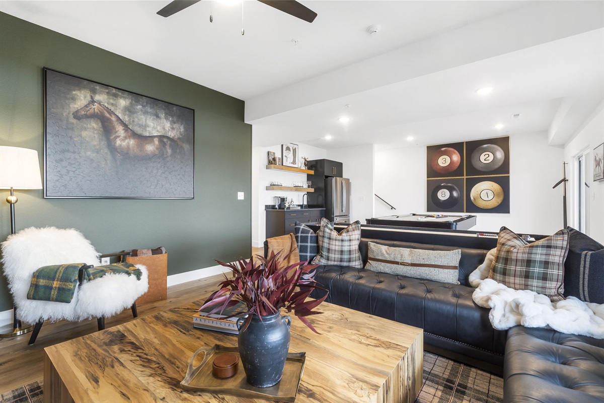 Lower living area and game room