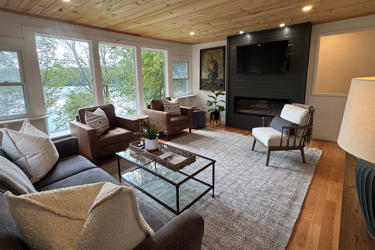 Beautiful living room with lake views