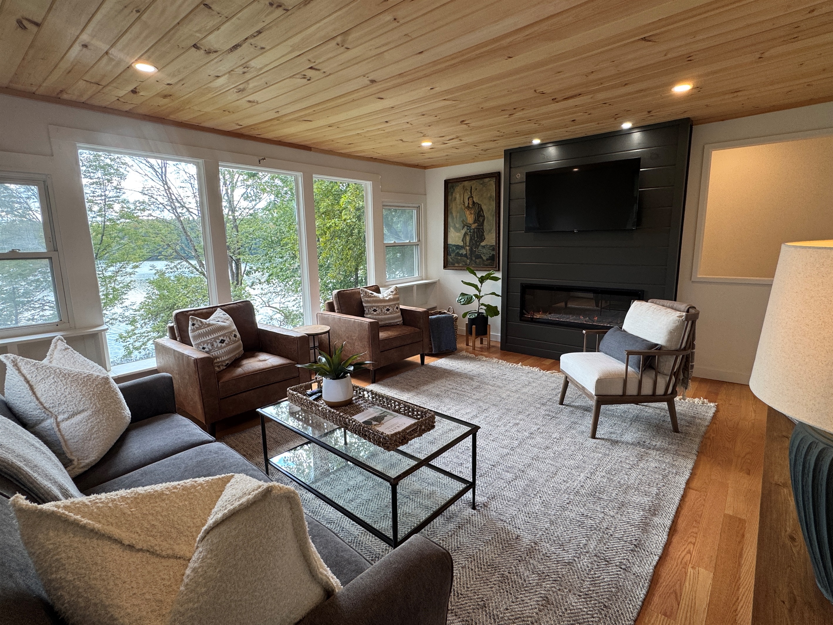 Beautiful living room with lake views