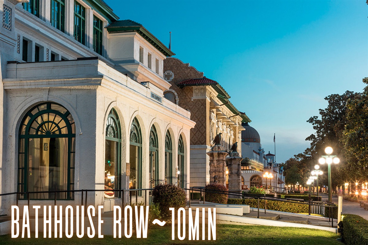 Stroll through the historic charm of Bathhouse Row, perfect for soaking up the beauty of downtown Hot Springs!